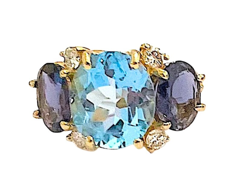 Large GUM DROP™ Ring with Blue Topaz Iolite and Diamonds
