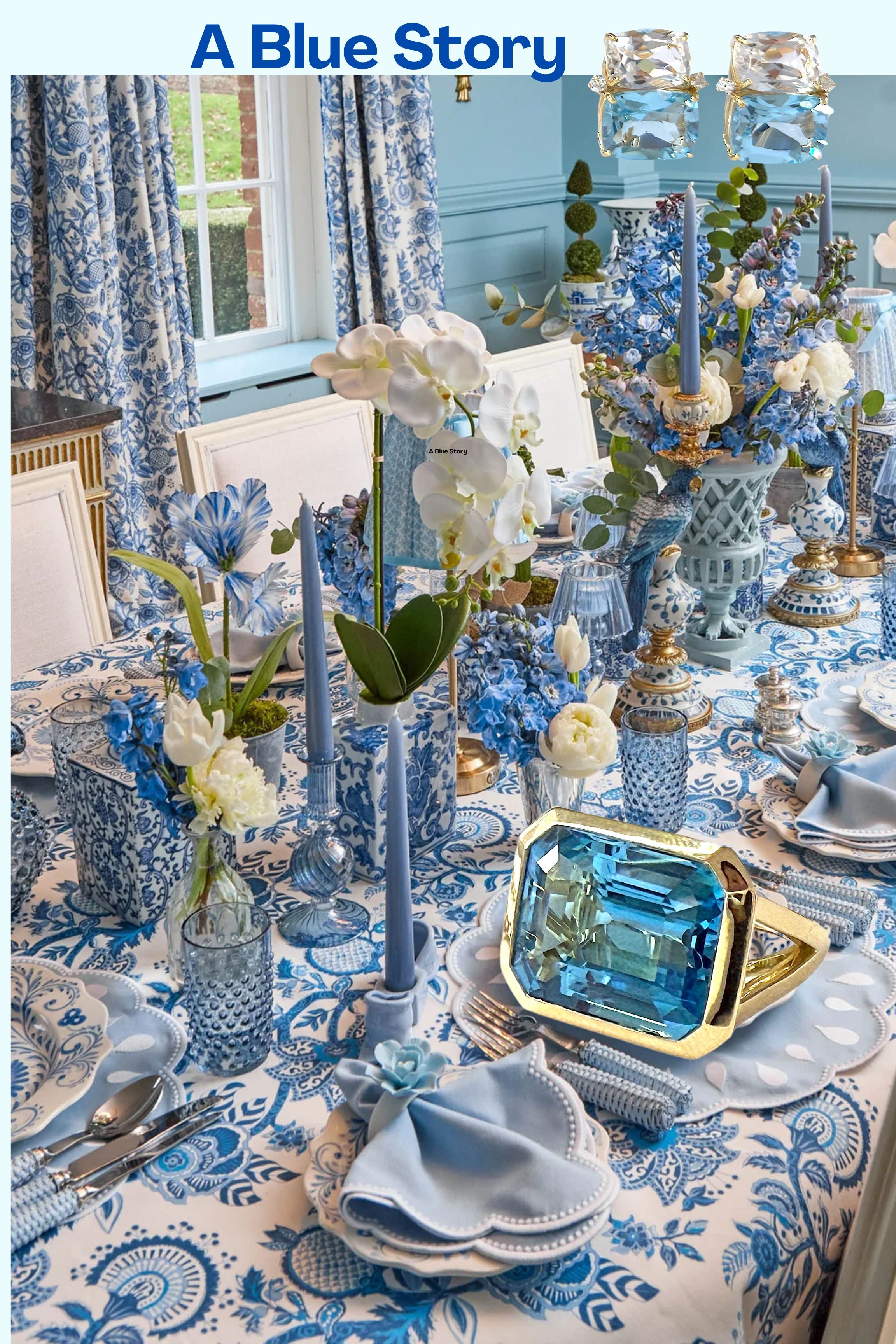 Elegant Multi Color Blue Topaz Necklace on twisted Link chain