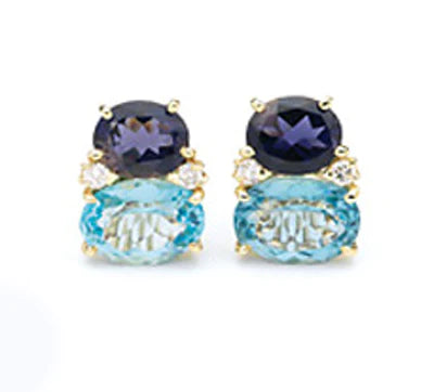 Grande GUM DROP™ Earrings with Pink Topaz and Purple Amethyst and Diamonds
