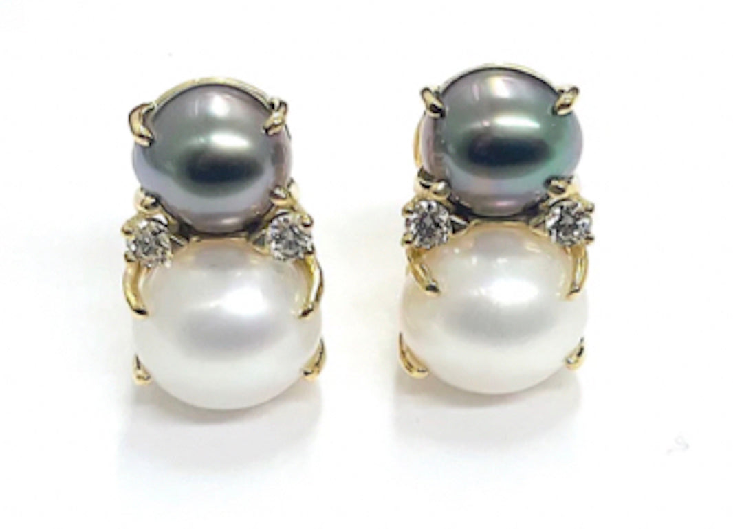 Large GUM DROP™ Earrings with Pearls and Pink Topaz and Diamonds