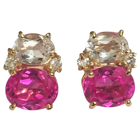 Mini GUM DROP™ Earrings with Rocky Crystal and Pink Topaz and Diamonds