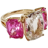 Citrine and Pink Topaz Yellow Gold Three-Stone Cushion Ring