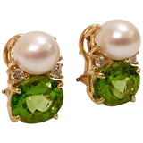 Medium GUM DROP™ Earrings with Pearls and Peridot and Four Diamonds