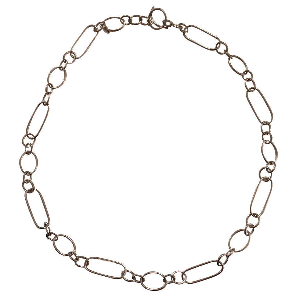 Mixed Shape 18kt White Gold Link Necklace with Toggle Closure