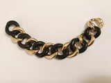 Elegant Alternating Yellow Gold and Ebony Wood Curved Link Bracelet