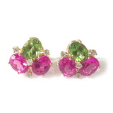 Mini Pebble Earrings with Pink Topaz and Peridot and Diamonds