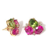 Mini Pebble Earrings with Pink Topaz and Peridot and Diamonds