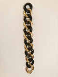 Elegant Alternating Yellow Gold and Ebony Wood Curved Link Bracelet