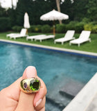 Bonheur Ring, Dark Blue Topaz, Peridot, Blue Topaz and Diamond Domed Ring