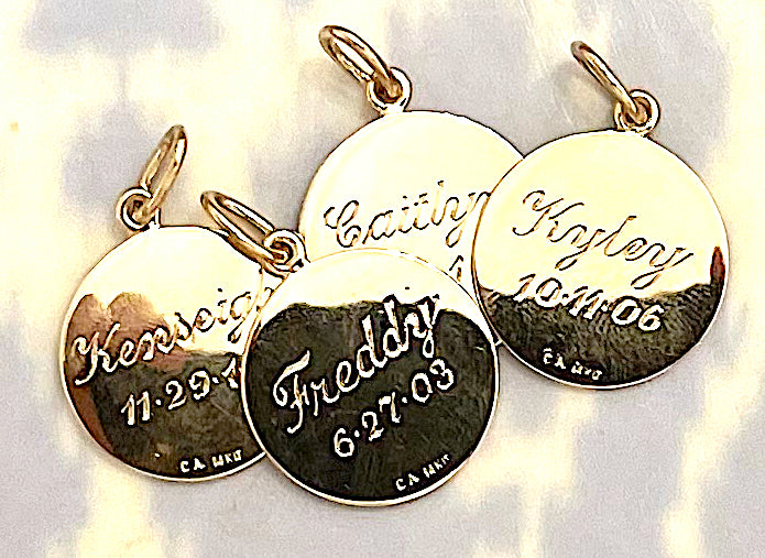 Beautiful Personalized Engraved Gold Circle Pendant and Chain
