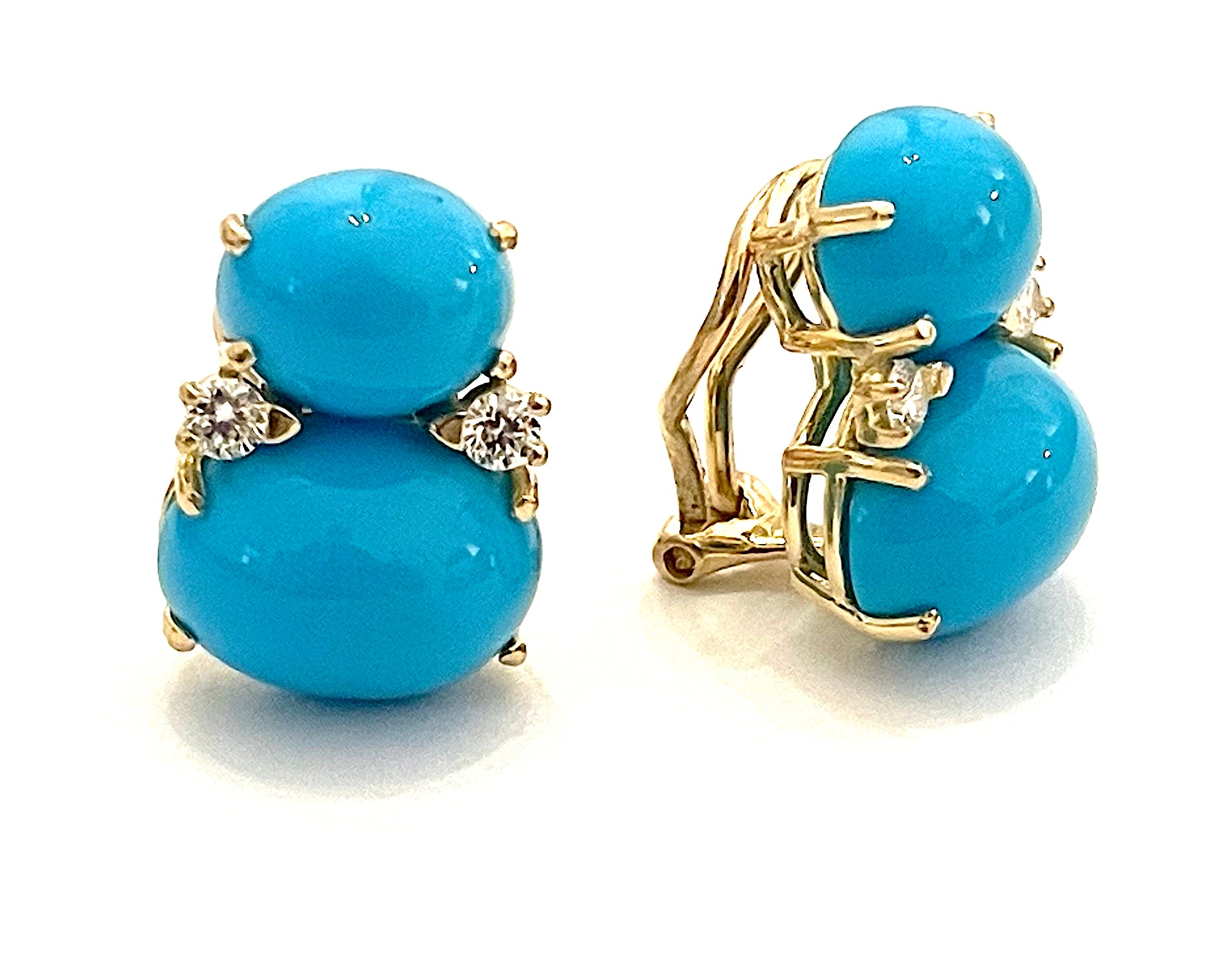 Large GUM DROP™ Earrings with Cabochon Turquoise and Diamonds