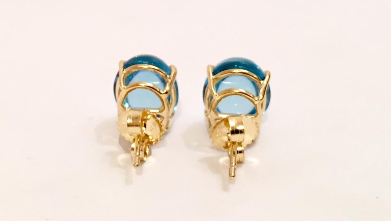 Cabochon Blue Topaz Stud Earring