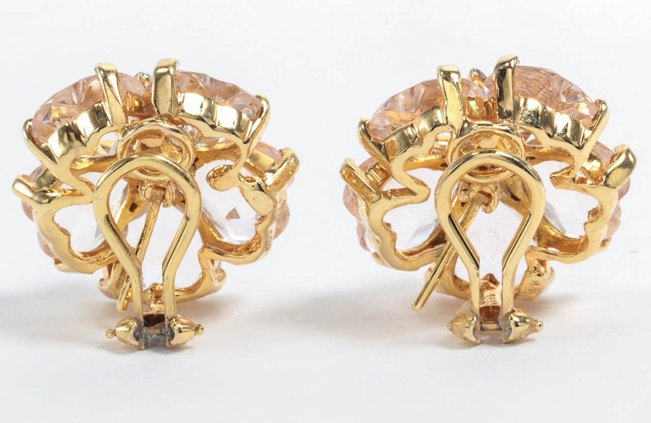 Kunzite Yellow Gold Sand Dollar Earrings
