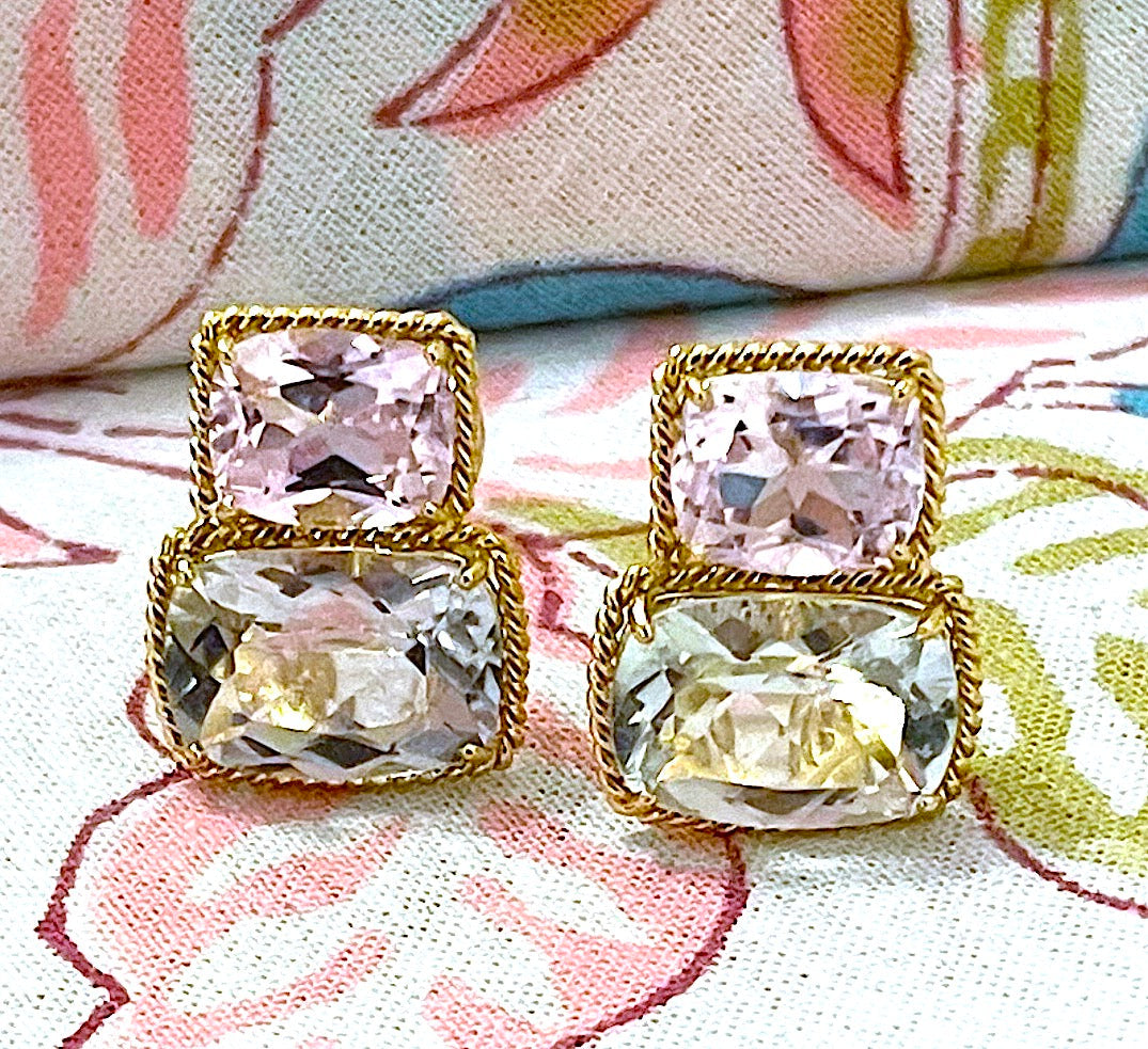 Medium 18kt White Gold GUM DROP™ Ring with Morganite and Rose De France Amethyst and Diamonds