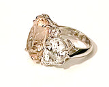 Large Platinum GUM DROP™  Ring with Morganite and Rock Crystal and Diamonds