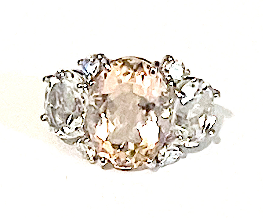 Large Platinum GUM DROP™  Ring with Morganite and Rock Crystal and Diamonds