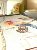 Morganite Iolite Gold Three Stone Cushion Ring