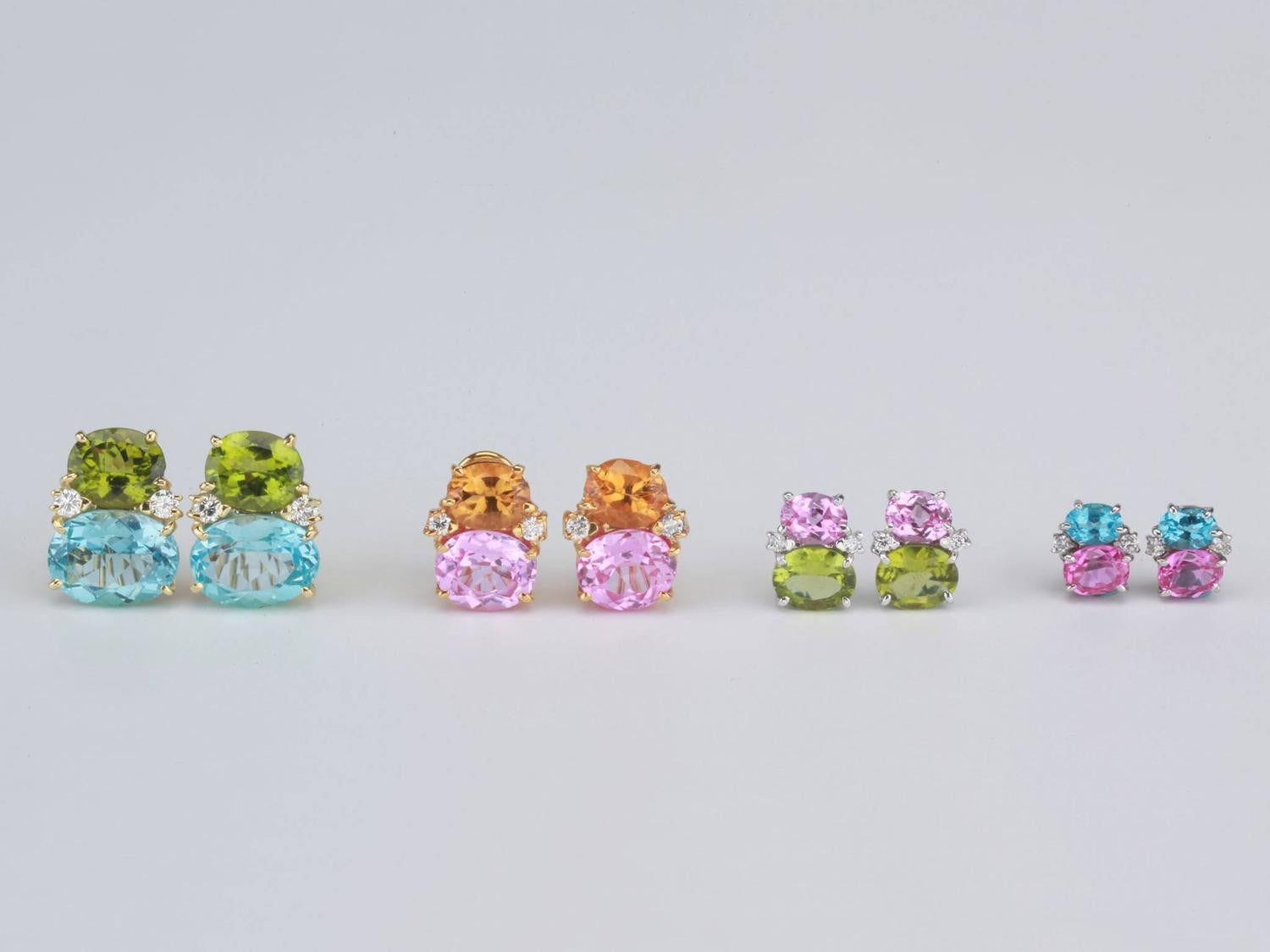 Large GUM DROP™ Earrings with Pink Topaz and Cabochon Smoky Topaz and Diamonds