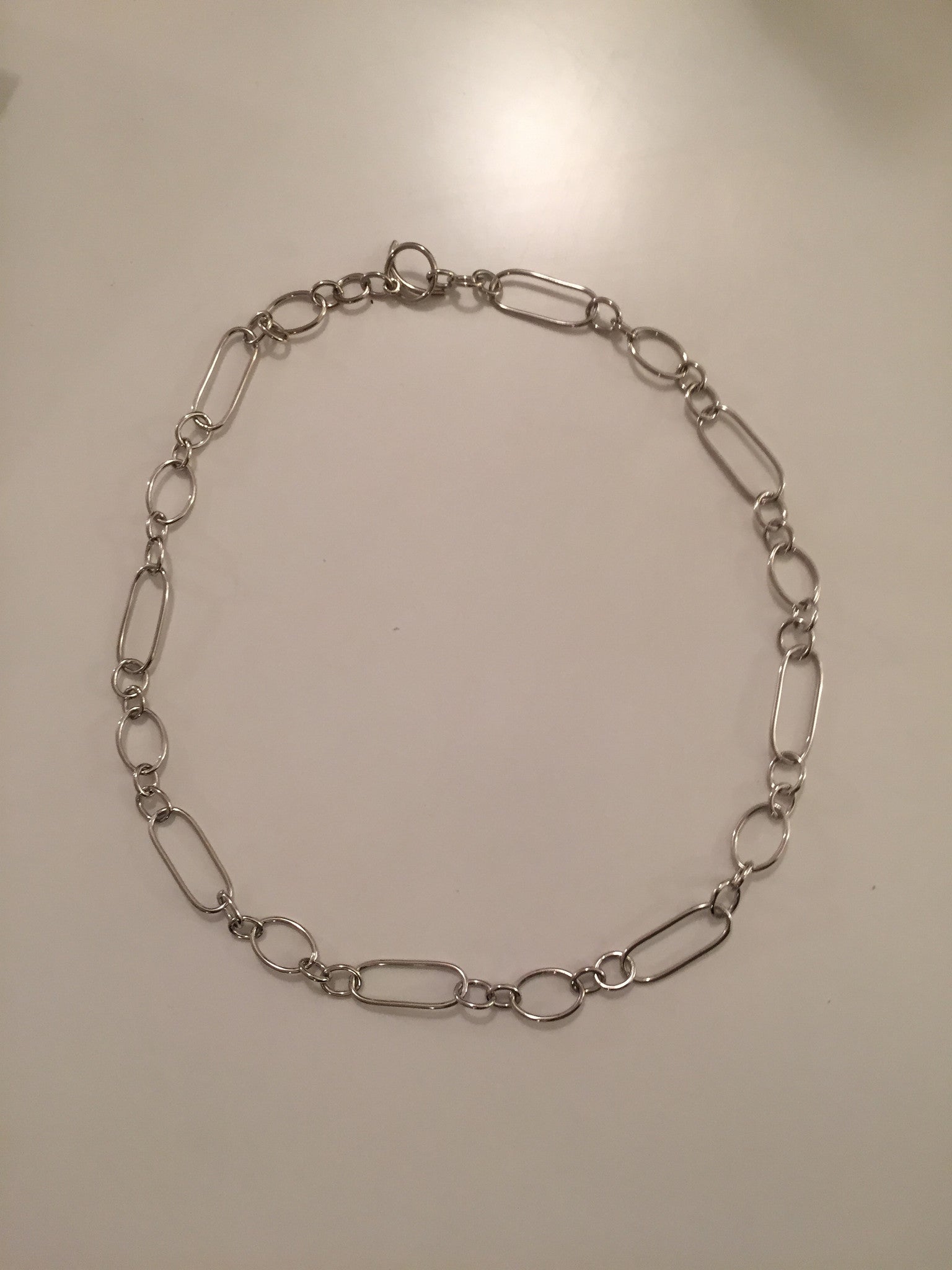 Mixed Shape 18kt White Gold Link Necklace with Toggle Closure