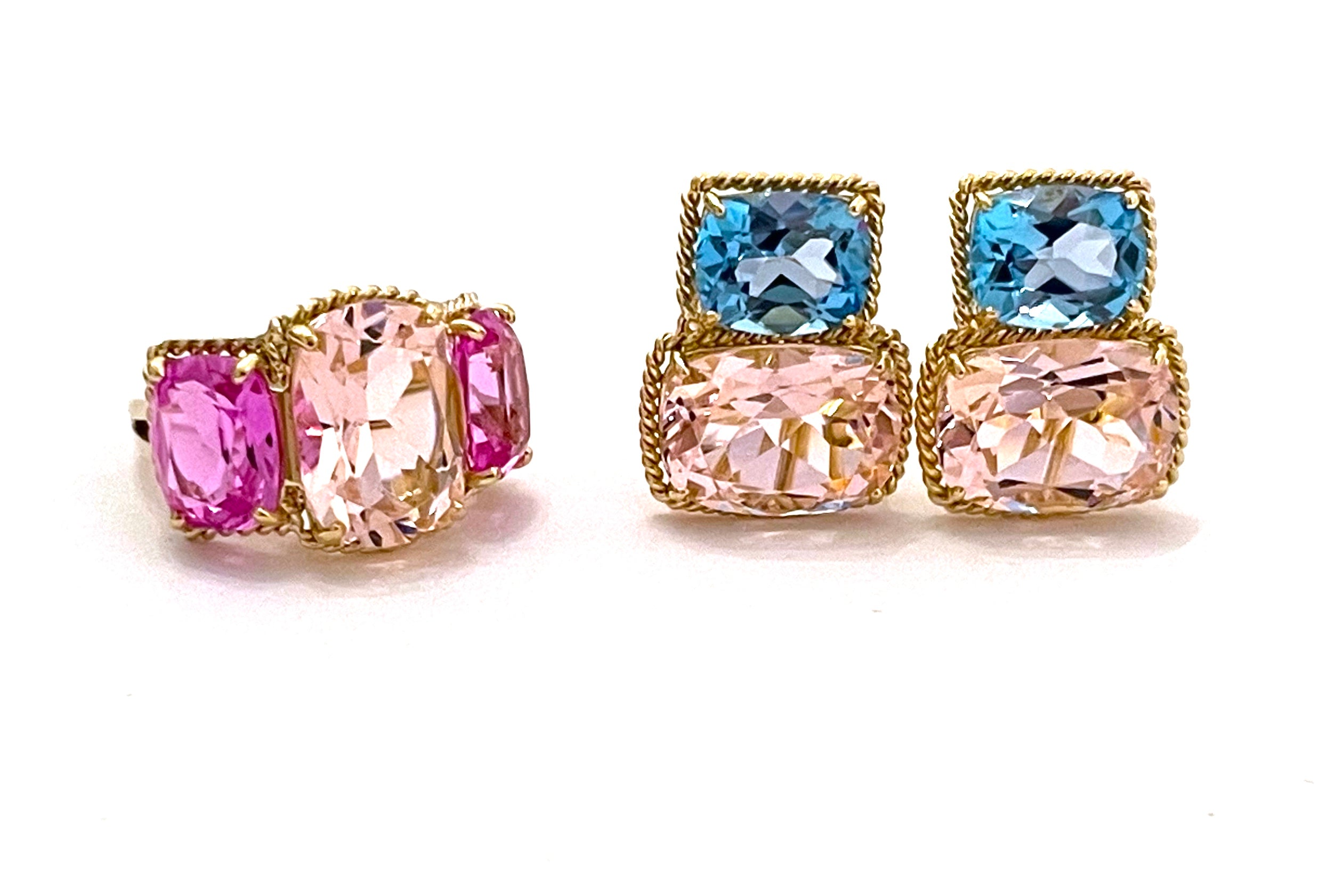 Elegant Three Stone Ring with Gold Rope Twist Border