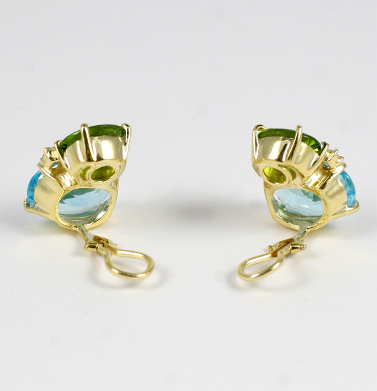 Large GUM DROP™ Earrings with Peridot and Blue Topaz and Diamonds