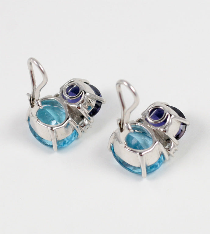 Large GUM DROP™ Earrings with Pink Topaz and Blue Topaz and Diamonds