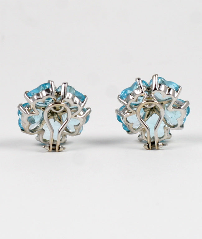 18kt White Gold Sand Dollar Earring with Blue Topaz and Diamonds