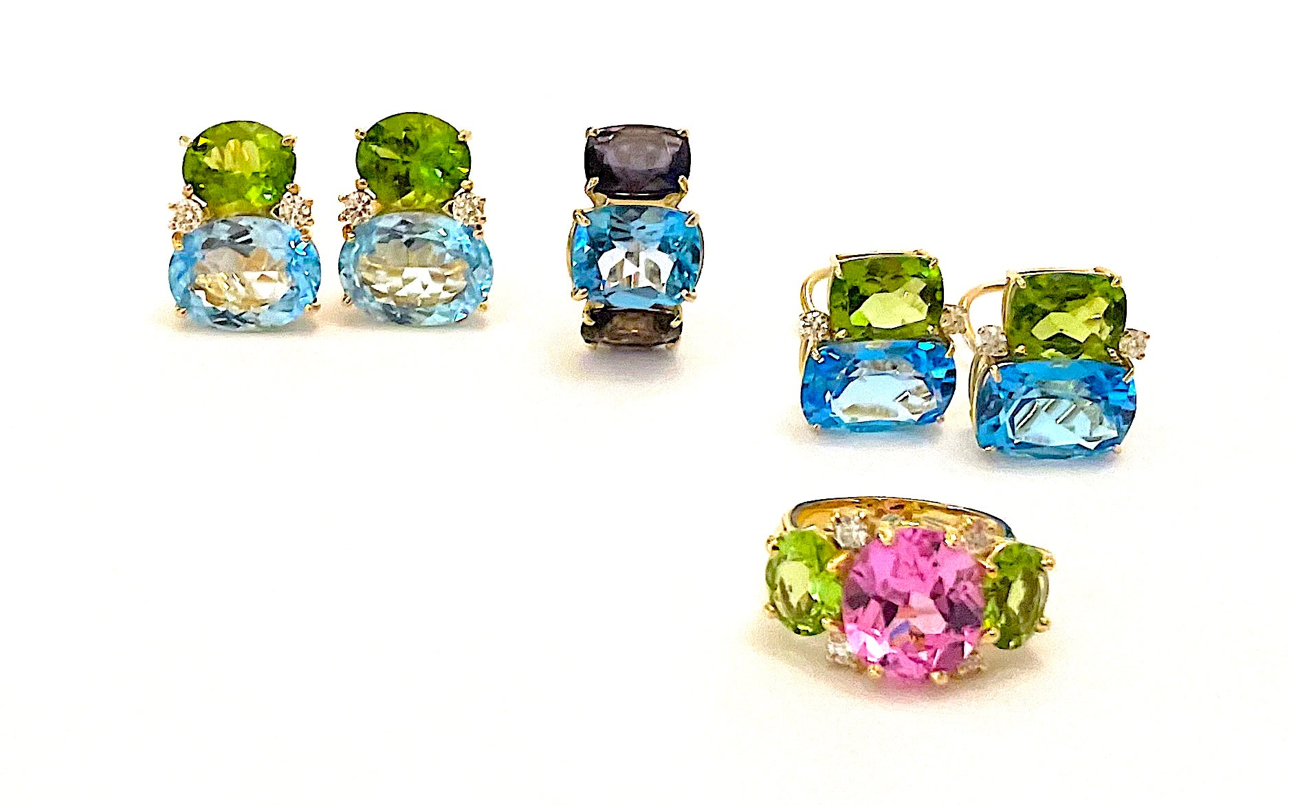 Mediium GUM DROP™ Ring with Pink Topaz and Peridot and Diamonds