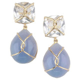 Rock Crystal and Gold Wrapped Cushion Drop Earrings