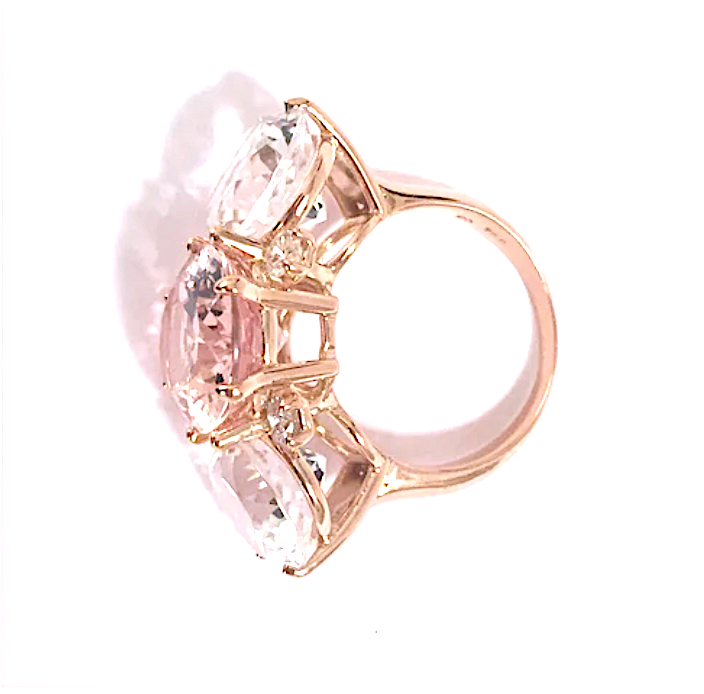 Grande GUM DROP™ Ring with Morganite and Rock Crystal and Diamonds