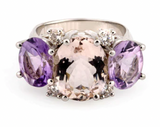 Large Platinum GUM DROP™  Ring with Morganite and Rock Crystal and Diamonds