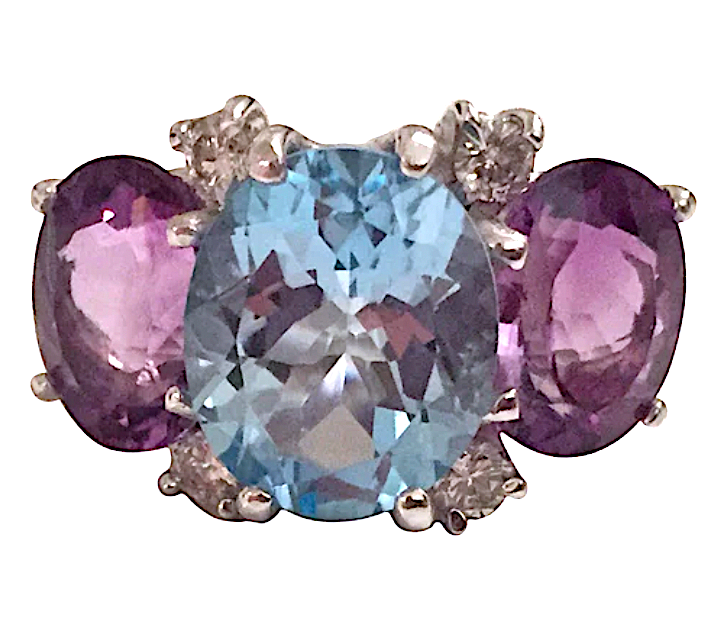 Medium GUM DROP™ Ring with Blue Topaz Violet Amethyst and Diamonds