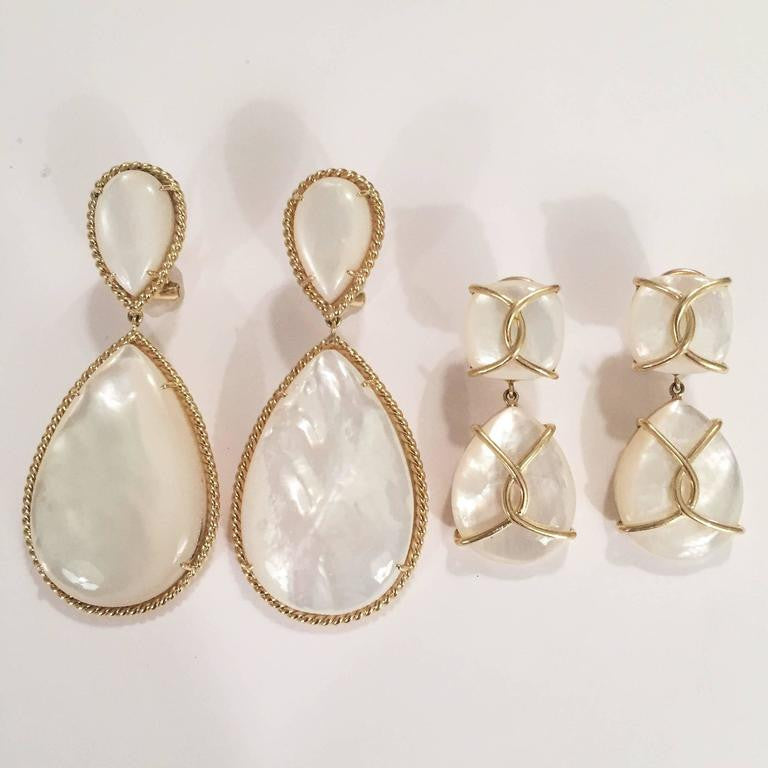 Mother Of Pearl Cushion Drop Earrings with Twisted Gold Detail