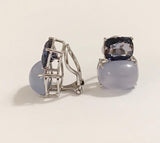 White Gold Double Cushion Earrings with Iolite and Cabochon Chalcedony