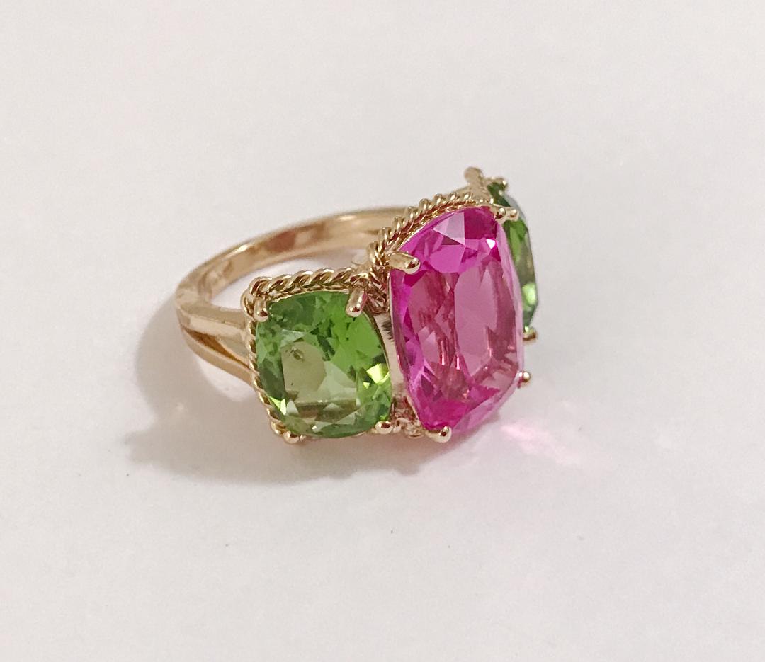 Elegant Three-Stone Ring with Gold Rope Twist Border
