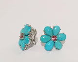 Rubelite Turquoise Gold Flower Earrings